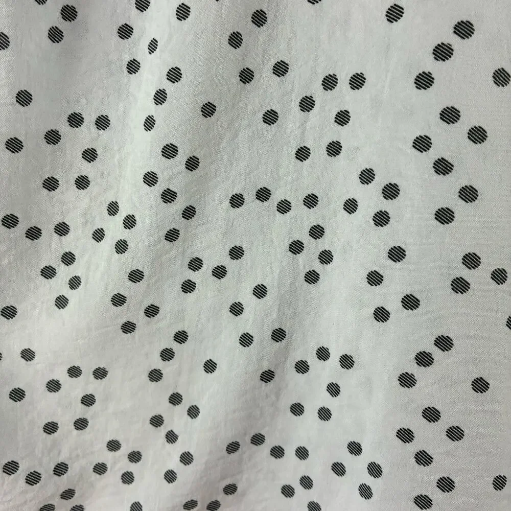 NYCC Popover Polka Dot Blouse Top Womens Large Tie Neck Grey White Twee Playful